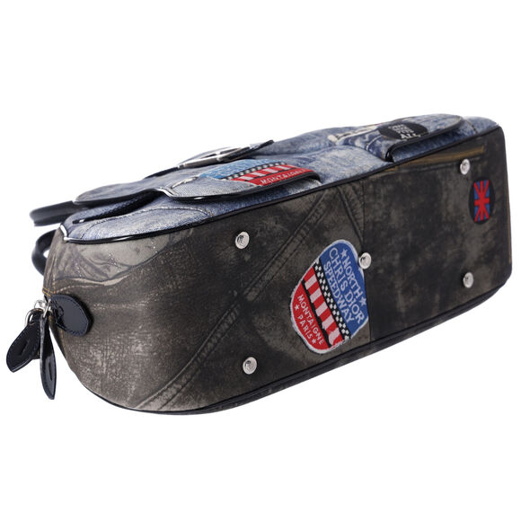 Dior Denim Print Double Saddle Bowler Blue Black Multi Canvas Patent Leather - Picture 7 of 9